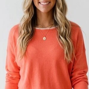 Everyday Coral Crewneck Lightweight Summer Sweater | Women's Long Sleeve Top